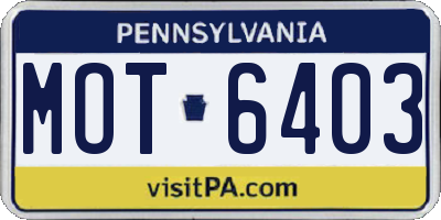 PA license plate MOT6403