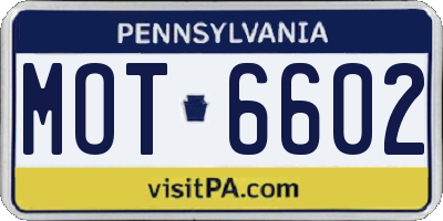 PA license plate MOT6602