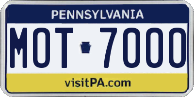 PA license plate MOT7000