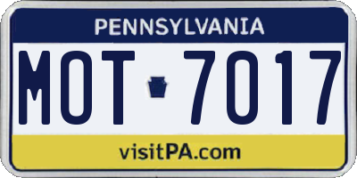 PA license plate MOT7017