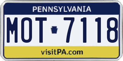 PA license plate MOT7118