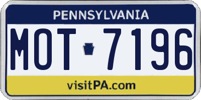 PA license plate MOT7196