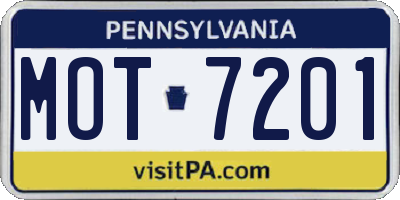 PA license plate MOT7201