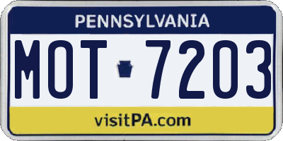PA license plate MOT7203