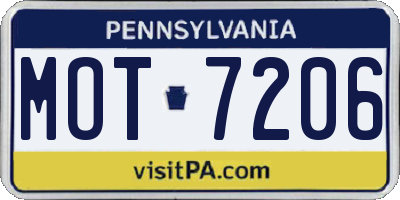 PA license plate MOT7206