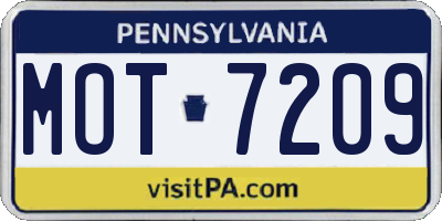 PA license plate MOT7209