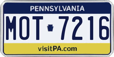 PA license plate MOT7216