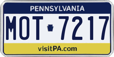 PA license plate MOT7217