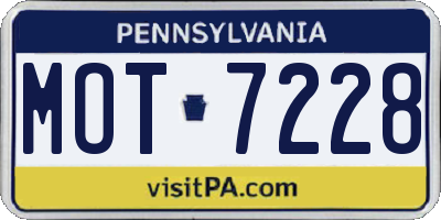 PA license plate MOT7228