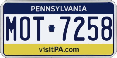 PA license plate MOT7258