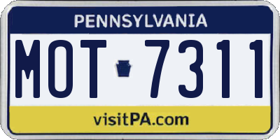 PA license plate MOT7311