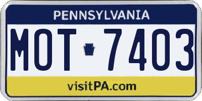 PA license plate MOT7403