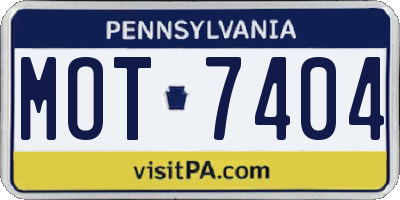 PA license plate MOT7404
