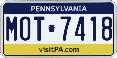 PA license plate MOT7418