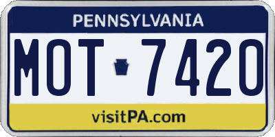PA license plate MOT7420