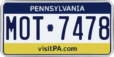 PA license plate MOT7478