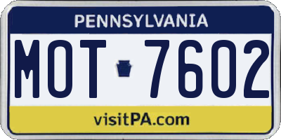 PA license plate MOT7602