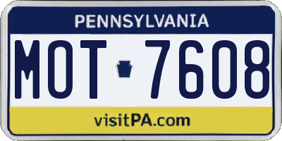 PA license plate MOT7608