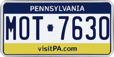 PA license plate MOT7630