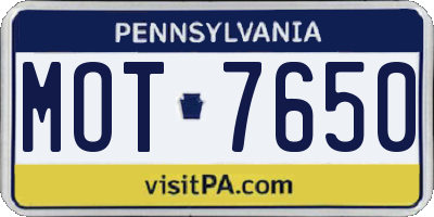 PA license plate MOT7650