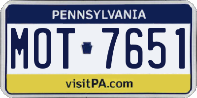 PA license plate MOT7651