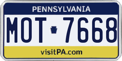 PA license plate MOT7668