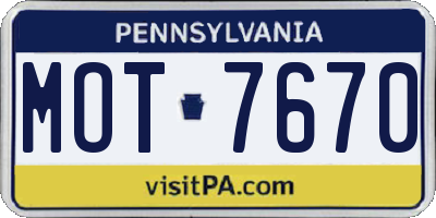 PA license plate MOT7670