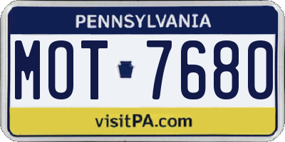 PA license plate MOT7680
