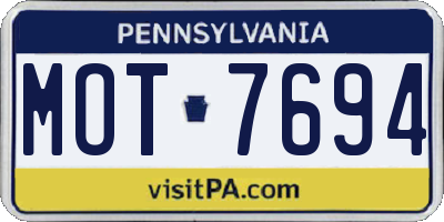 PA license plate MOT7694