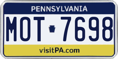 PA license plate MOT7698