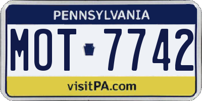 PA license plate MOT7742