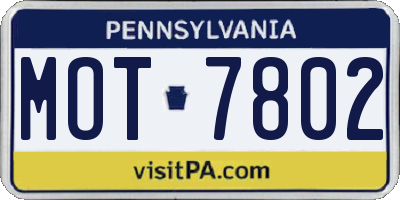 PA license plate MOT7802