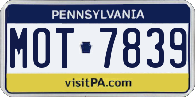 PA license plate MOT7839