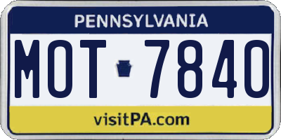 PA license plate MOT7840