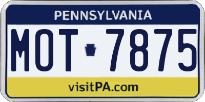 PA license plate MOT7875