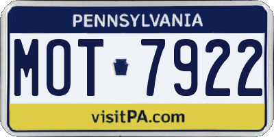 PA license plate MOT7922