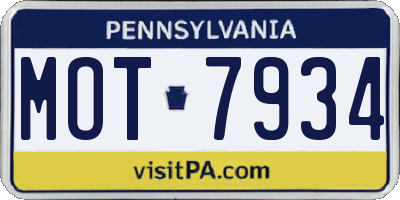 PA license plate MOT7934