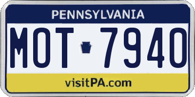 PA license plate MOT7940