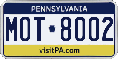 PA license plate MOT8002