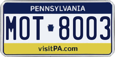 PA license plate MOT8003