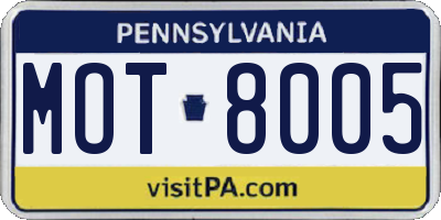 PA license plate MOT8005