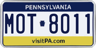 PA license plate MOT8011