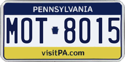 PA license plate MOT8015