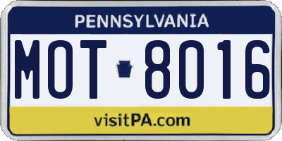 PA license plate MOT8016
