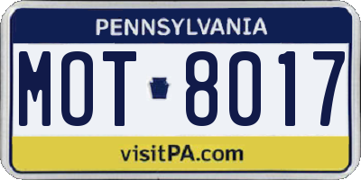 PA license plate MOT8017