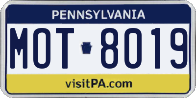 PA license plate MOT8019