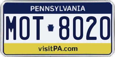 PA license plate MOT8020
