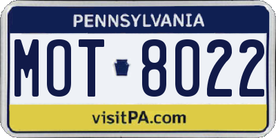 PA license plate MOT8022