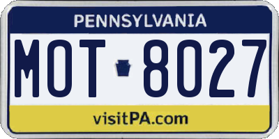 PA license plate MOT8027