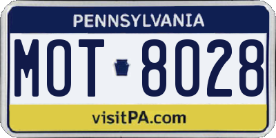 PA license plate MOT8028